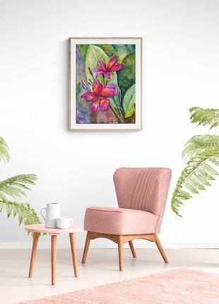 Тропические цветы франжипани картина акварелью. подарок на новоселье, годовщину, юбилей3 фото