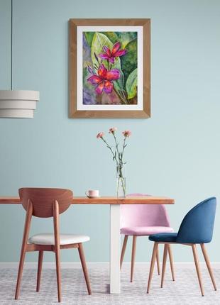 Тропические цветы франжипани картина акварелью. подарок на новоселье, годовщину, юбилей8 фото