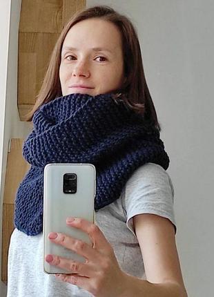 Объемный темно-синий шарф вязаный мужской женский. подарок мужу, отцу, брату