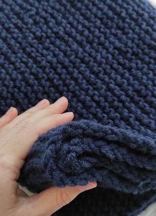 Объемный темно-синий шарф вязаный мужской женский. подарок мужу, отцу, брату