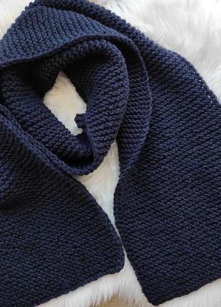 Об'ємний темно-синій шарф в'язаний чоловічий жіночий. подарунок чоловікові, батькові, братові4 фото