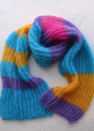 Яркий вязаный шарф из мохера. теплый зимний шарф. подарок девушке женщине на новый год3 фото