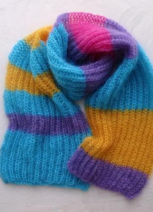Яркий вязаный шарф из мохера. теплый зимний шарф. подарок девушке женщине на новый год2 фото