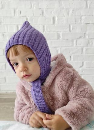 В'язана шапка для дівчинки зимова тепла з підкладкою3 фото