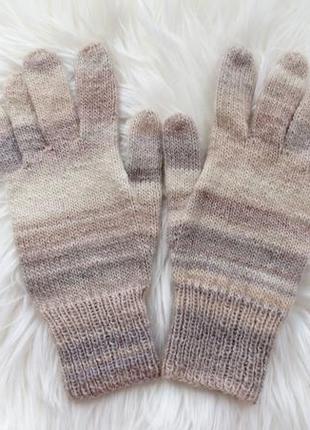 Рукавички перчатки чоловічі або жіночі великий розмір. вязані рукавички бежеві із вовни1 фото