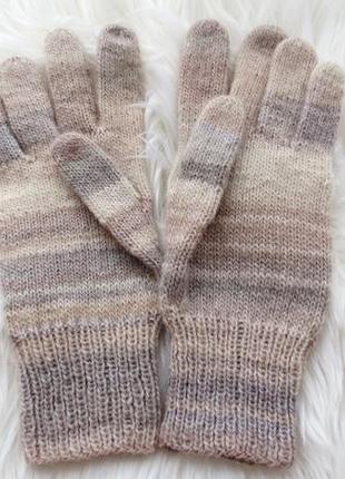 Рукавички перчатки чоловічі або жіночі великий розмір. вязані рукавички бежеві із вовни4 фото