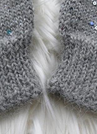 Сірі жіночі рукавиці вязані з лелітками, подарунок до дня закоханих дівчині дружині коханій3 фото