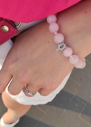 Браслет із рожевого кварцу на руку. подарунок дівчині, жінці, коханій, сестрі, подрузі2 фото