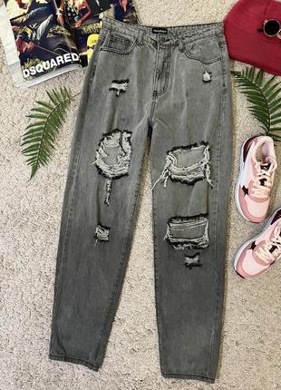 Актуальные джинсы мом с потертостями No1245 фото