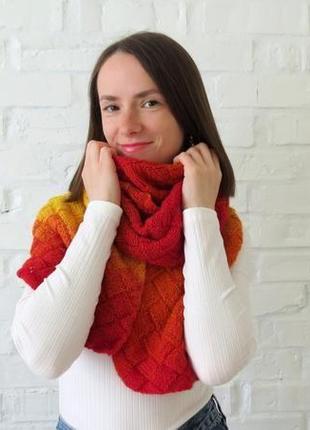 Теплий шарф із вовни на зиму червоний жовтий. подарунок дівчині жінці сестрі подрузі мамі4 фото