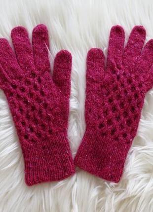 Рукавички вязані рожеві, перчатки жіночі з вовни зимові теплі, подарунок дівчині жінці2 фото