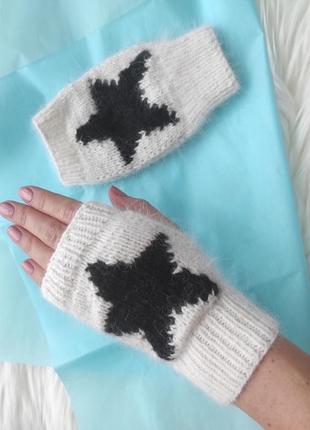 Мітенки в'язані із зіркою. мітенки рукавички для дівчинки, дівчини, прдарунок1 фото