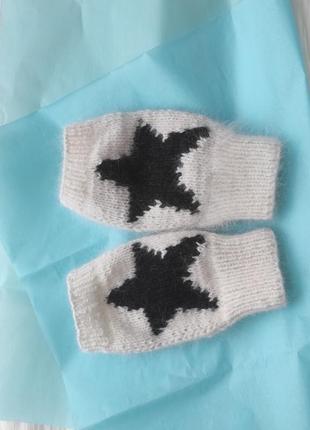 Мітенки в'язані із зіркою. мітенки рукавички для дівчинки, дівчини, прдарунок2 фото