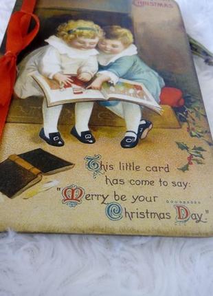 Рождественская новогодняя открытка в винтажном стиле на деревянной основе4 фото