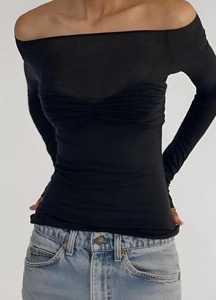 Кофточка черная прозрачная с открытыми плечами3 фото