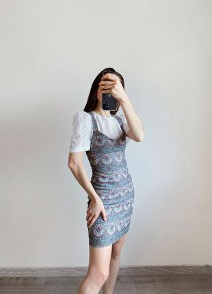 Сарафан від zara бірюзовий кольоровий з принтом жакардовий жіночий плаття сукня