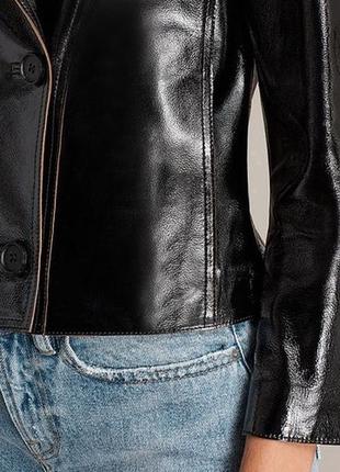 Бомбовый кожанный пиджак чёрного цвета из 100% кожи ягнёнка allsaints made in turkey5 фото