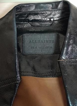 Бомбовый кожанный пиджак чёрного цвета из 100% кожи ягнёнка allsaints made in turkey9 фото