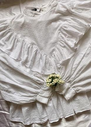 🌸‼️📣акція📣‼️1+1=3 * найдешевша річ в🎁🌸 біла блуза  у вінтажному стилі з воланами zara