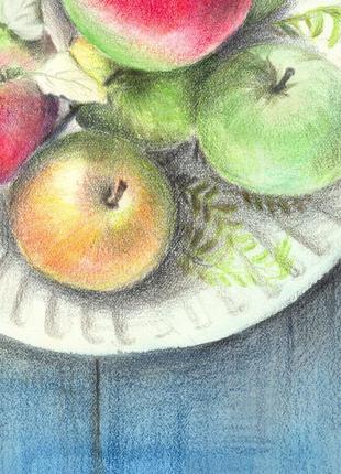 Акварель натюрморт з червоними та зеленими яблуками4 фото