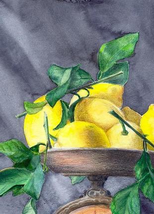 Акварель лимоны на старинных весах3 фото