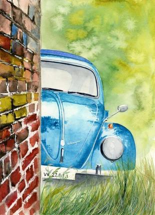 Акварель блакитний автомобіль