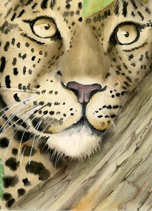 Акварель леопард в зеленой листве4 фото