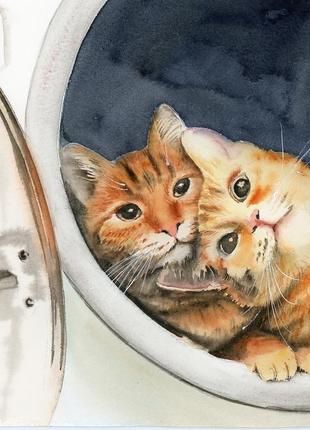 Акварель два котики сплять у пральні3 фото