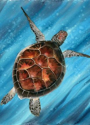 Акварель черепаха в блакитному океані1 фото