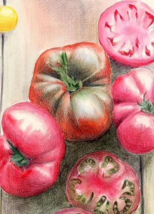 Акварель натюрморт зі стиглими помідорами3 фото