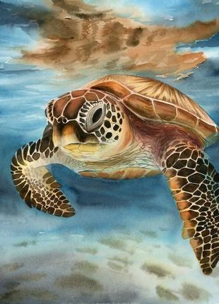 Акварель красива морська черепаха