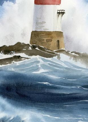 Акварель маяк в штормовом море5 фото