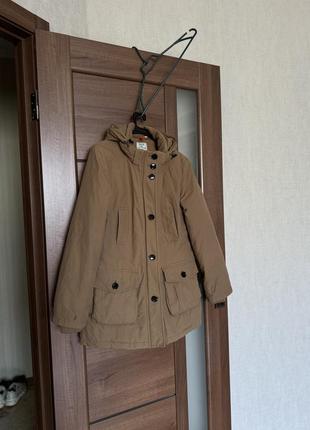Куртка тёплая брендовая парка коричневая бежевая, горчичная размер м