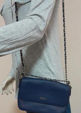 Фирменная кожанная сумка / сумочка синего цвета dkny genuine leather made in indonesia6 фото