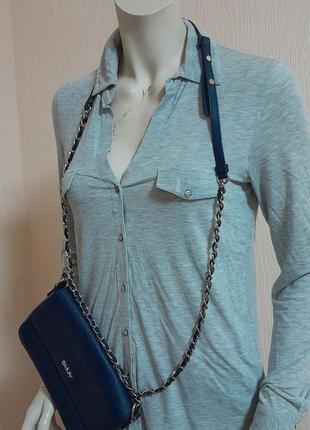 Фирменная кожанная сумка / сумочка синего цвета dkny genuine leather made in indonesia7 фото
