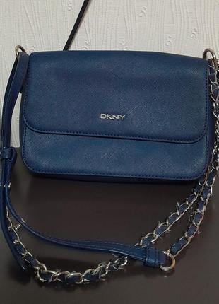 Фирменная кожанная сумка / сумочка синего цвета dkny genuine leather made in indonesia1 фото