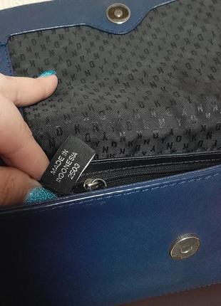 Фирменная кожанная сумка / сумочка синего цвета dkny genuine leather made in indonesia9 фото