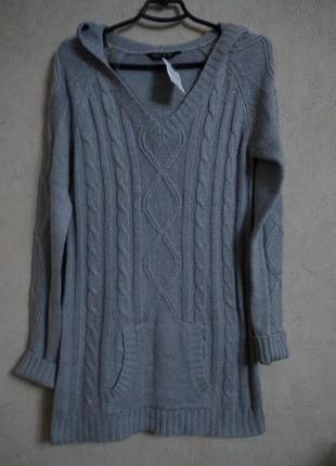 Вязанный длинный свитер, с капюшоном! р.12(46-48)!!1 фото
