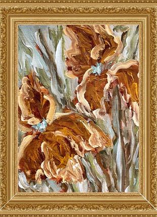 Картина цветы ирисы масляными красками на холсте с рамкой2 фото