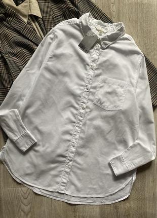 Hm хлопковая рубашка оверсайз, белая рубашка оверсайз, сорочка, блузка, рубашка в стиле кэжуал, блузка, блуза свободного крля3 фото