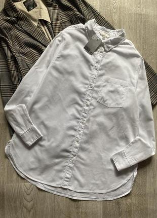 Hm хлопковая рубашка оверсайз, белая рубашка оверсайз, сорочка, блузка, рубашка в стиле кэжуал, блузка, блуза свободного крля6 фото