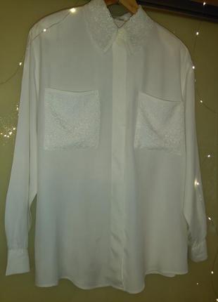 Винтажная блуза / рубашка с кружевом malvin (100% вискоза)4 фото