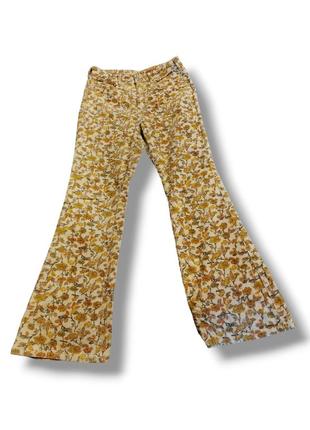 М'які вельветові стрейч-штани в принт квіти штани висока посадка кльош розкльошені pilcro коттон бавовна віскоза2 фото