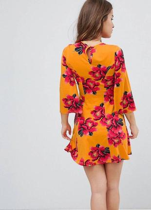 Оранжевое оранжевое платье в цветах asos с рукавами мини женская летняя вискозная платья7 фото