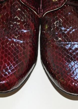Бордовые лаковые туфли под питона ботинки со шнурками7 фото