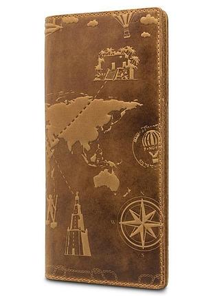 Рыжий кожаный бумажник hi art wp-03 shabby dingo "7 wonders of the world"