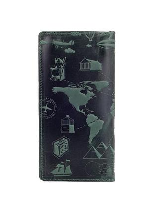 Зелений шкіряний гаманець hi art wp-02 shabby alga "7 wonders of the world"