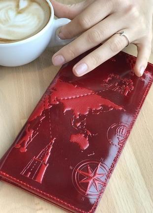 Красный кожаный бумажник hi art wp-02 crystal red  "7 wonders of the world"1 фото