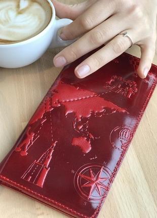 Красный кожаный бумажник hi art wp-02 crystal red  "7 wonders of the world"
