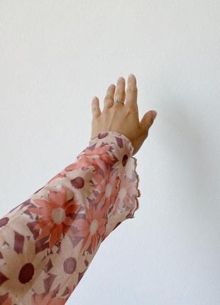 Платье-сеточка в цветах primark с акцентом на груди мини с длинными рукавами розовая коричневая деноша платья3 фото
